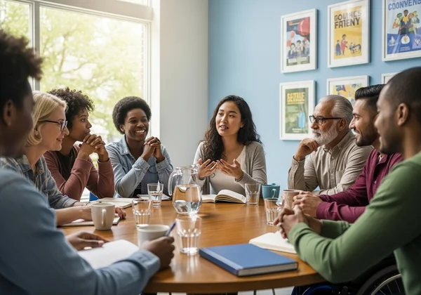Diverse community in supportive discussion