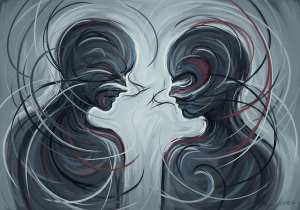 Abstract representation of relationship anxiety and insecurity.