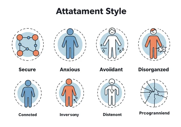 Représentation visuelle des quatre styles d'attachement