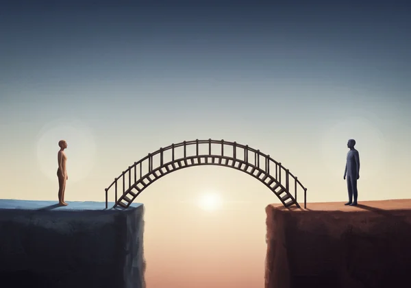 A bridge connecting two people with clear, empathetic boundaries