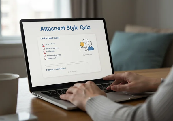 Person engaging with an attachment style quiz interface.